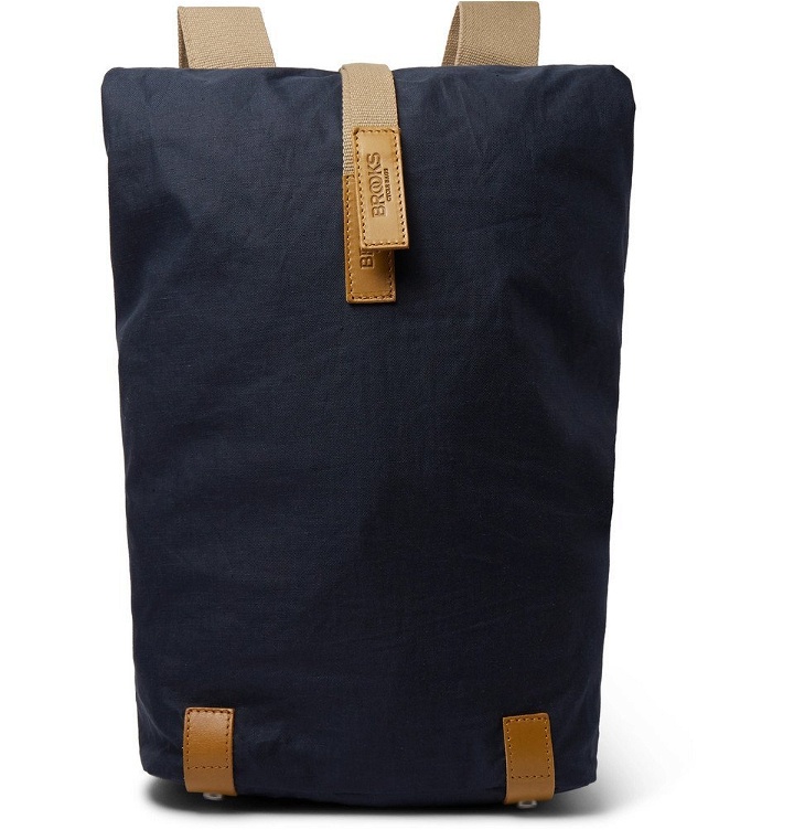 Photo: Brooks England - Pickwick Small Leather-Trimmed Canvas Backpack - Navy