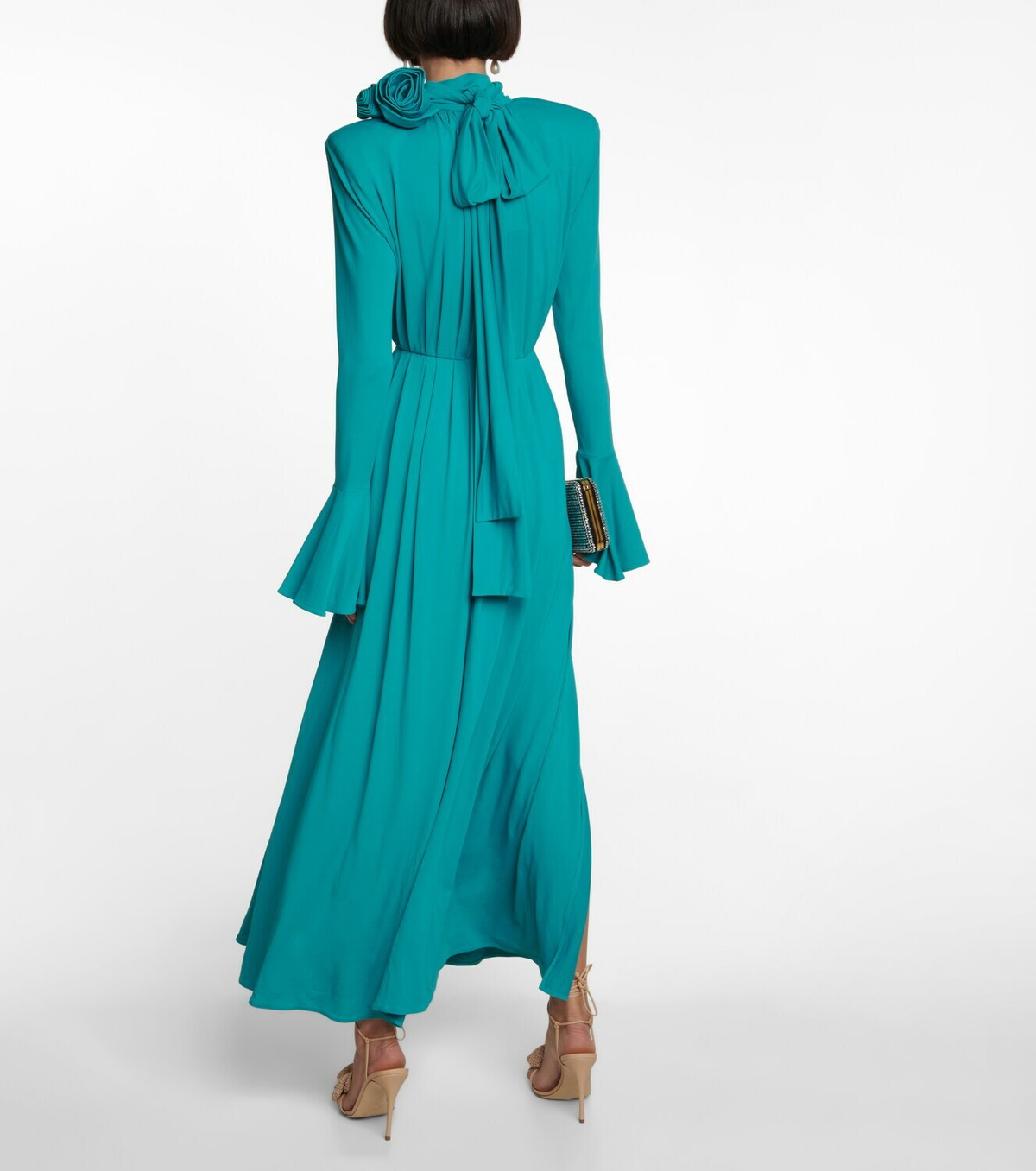 green emerald velvet dress Magda Butrym Green Off-Shoulder Mide Dress