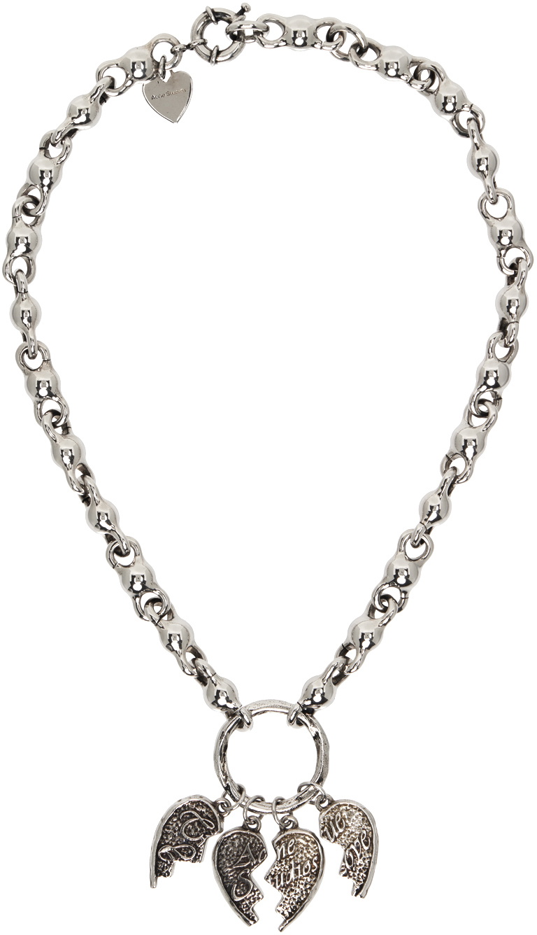 Acne Studios Silver Agoflus Multi Broken Heart Necklace Acne Studios