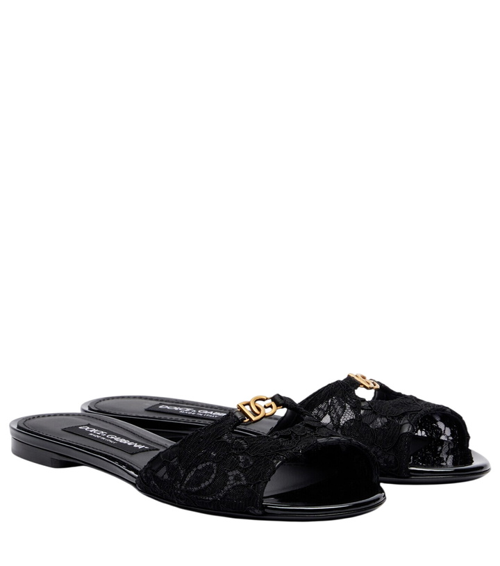 Photo: Dolce&Gabbana DG leather-trimmed lace slides
