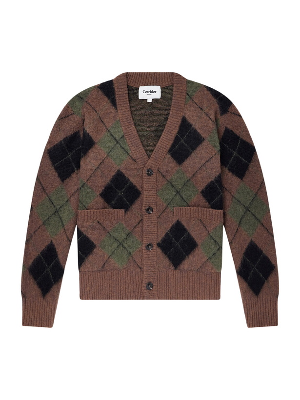 Photo: Corridor - Brushed Argyle Jacquard-Knit Cardigan - Brown