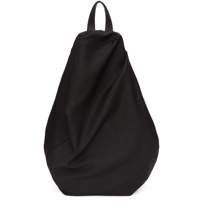 Yohji Yamamoto Black Wool and Leather Shirring Backpack Yohji Yamamoto