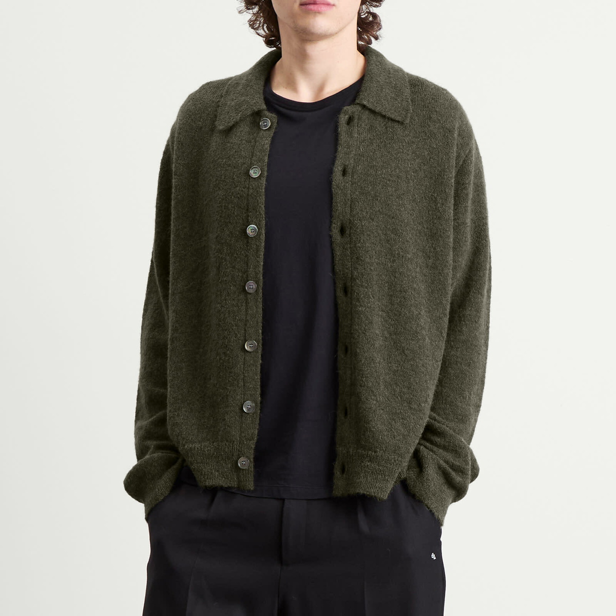 Our Legacy Men's Evening Polo in Moss Green Fuzzy Alpaca Our