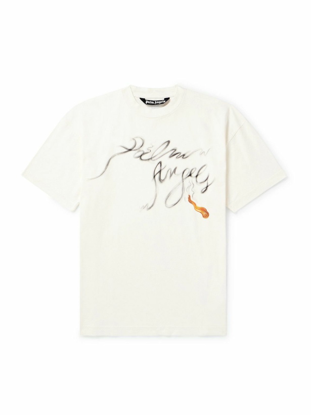 Photo: Palm Angels - Foggy Logo-Print Cotton-Jersey T-Shirt - White