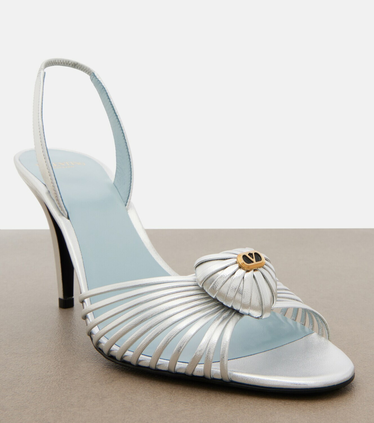 Valentino Garavani Cœur Royal metallic leather slingback sandals