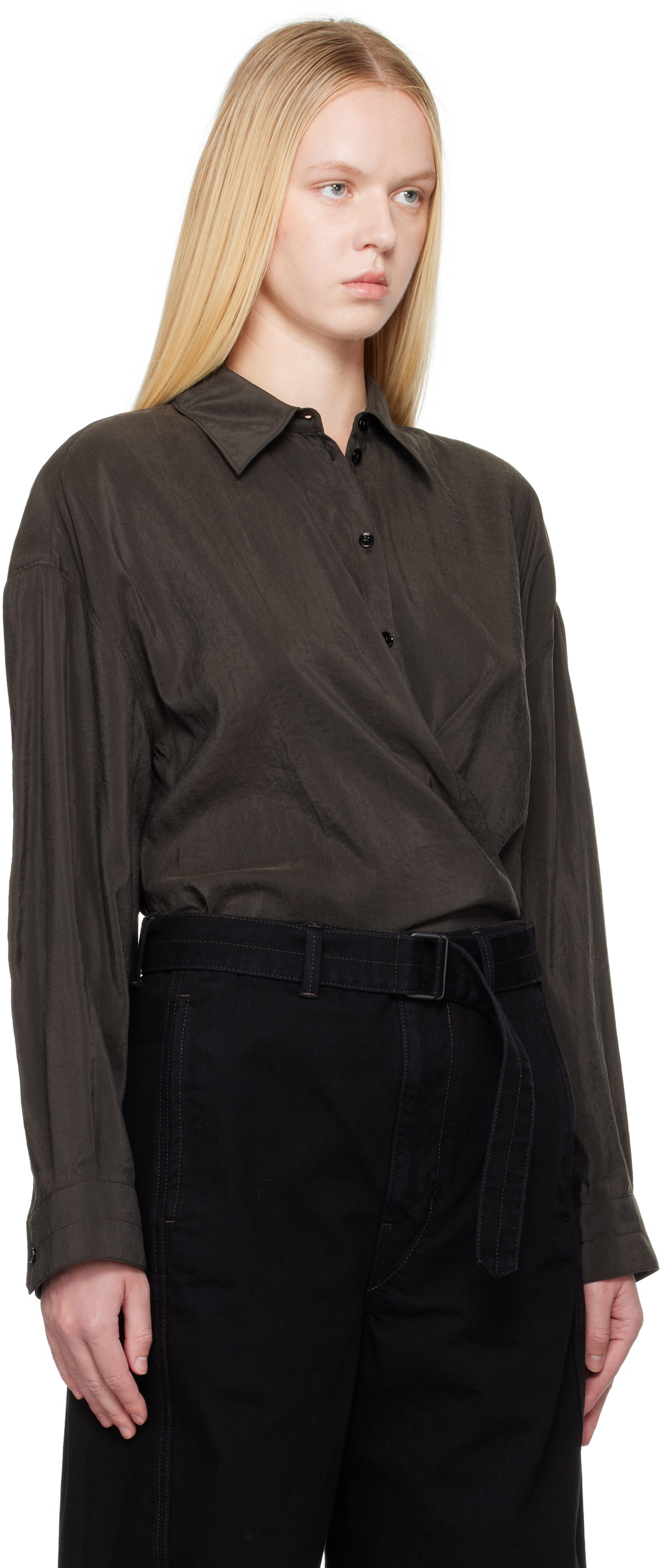 Lemaire Women's Straight Collar Twisted Shirt Black