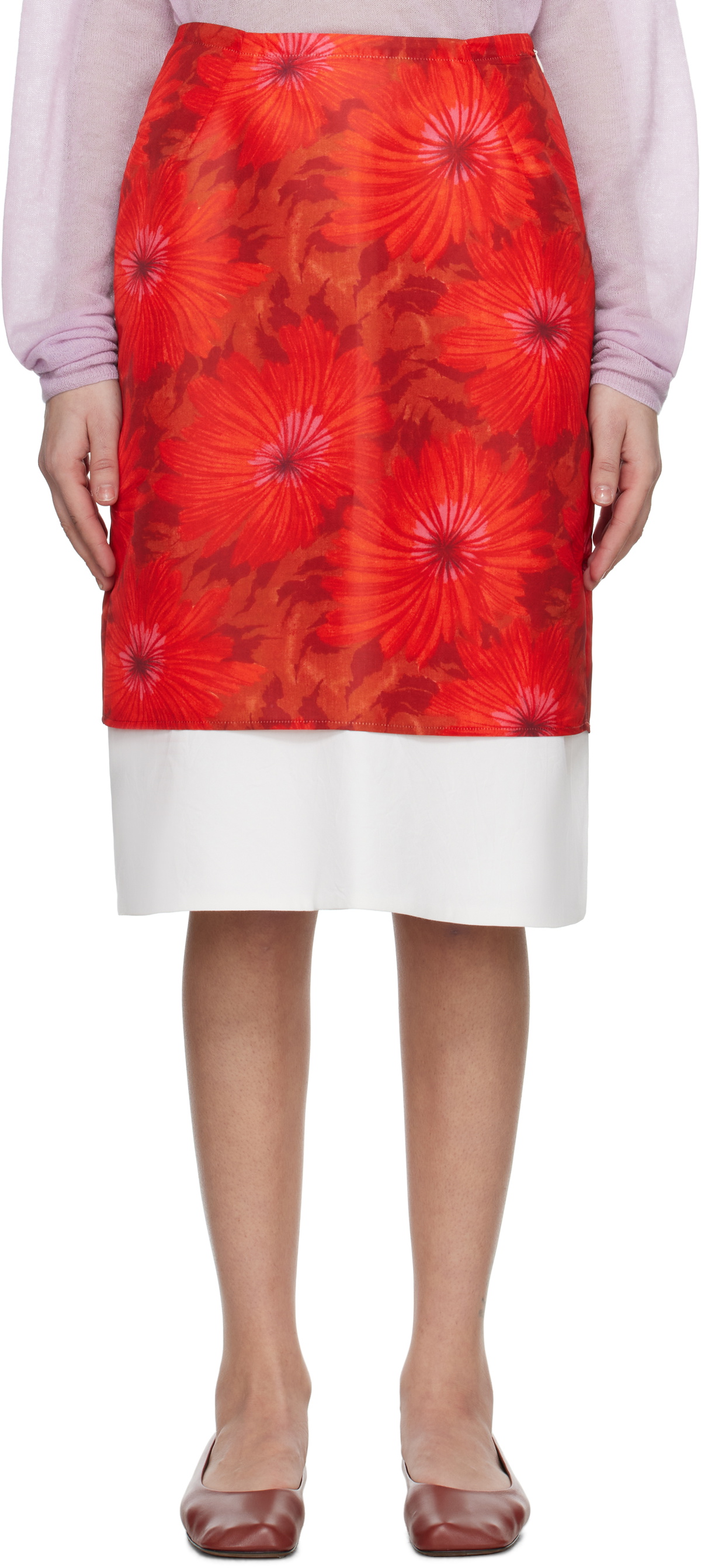 Wales Bonner Red & Off-White Triumph Midi Skirt