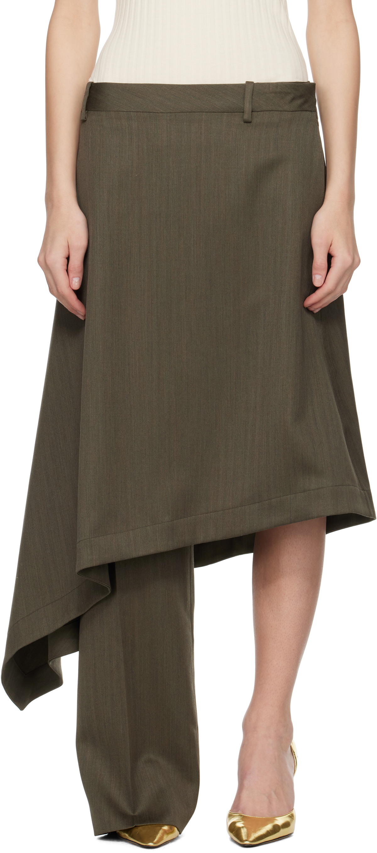 スカート Bottega Veneta Khaki Cotton Skirt BOTTEGA VENETA Layered pleated cotton-poplin midi skirt