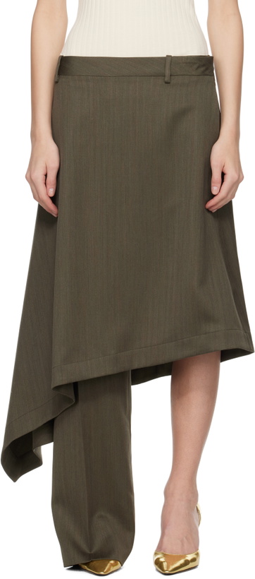 Photo: Bottega Veneta Khaki Wool Subtle Stripe Skirt Trousers