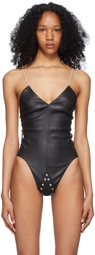 Rick Owens Black Leather Sally Bodysuit