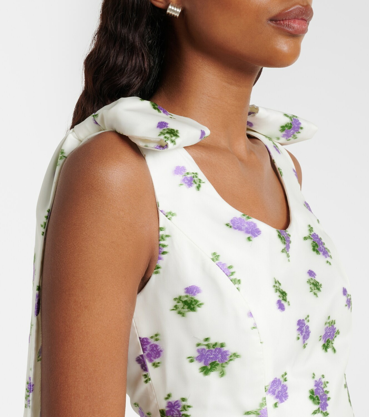 Markarian Bow-detail floral caped brocade minidress