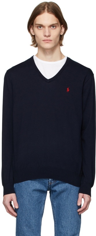 Photo: Polo Ralph Lauren Navy Cotton V-Neck Sweater