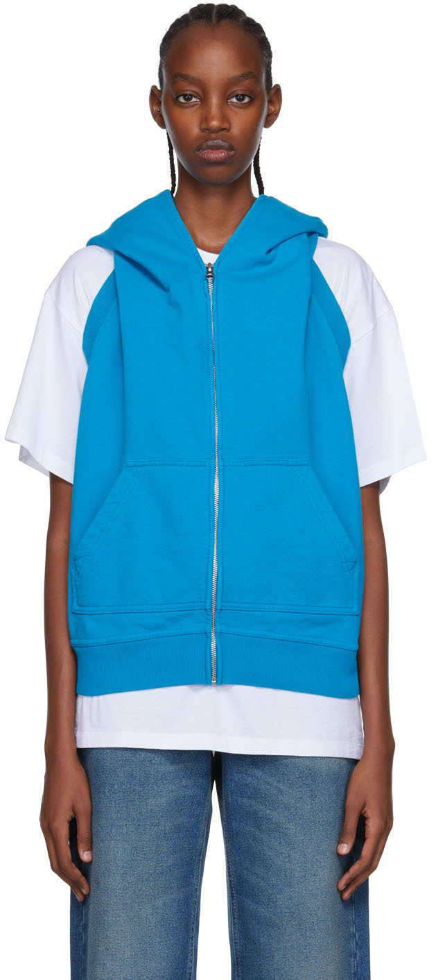 パーカー・フーディ Mm6 By Maison Margiela Light Blue Cotton Sweatshirt Printed cotton jersey hoodie in blue - MM 6 Maison Margiela