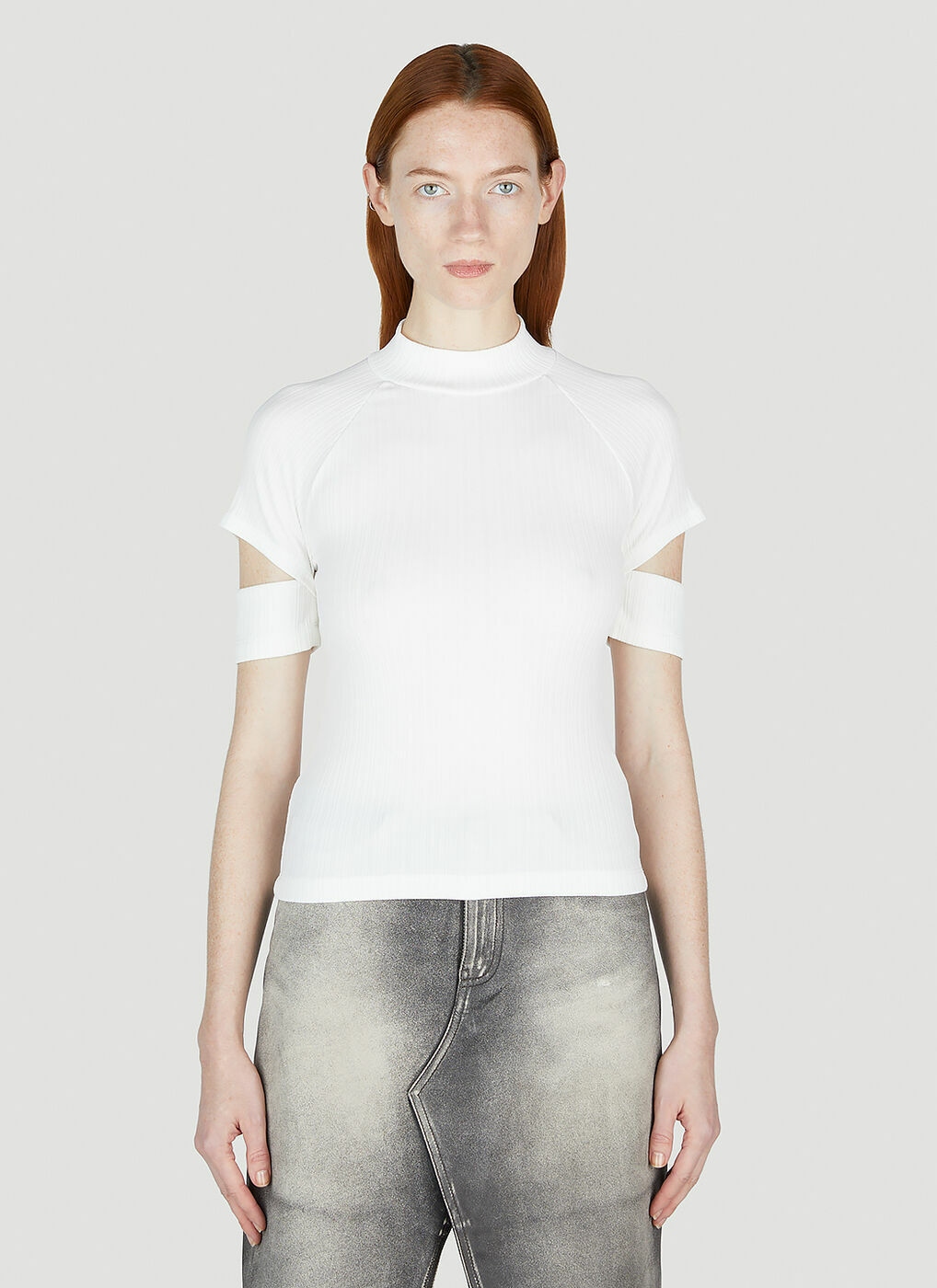 Helmut Lang - Cut Out Cuffs Top in White Helmut Lang