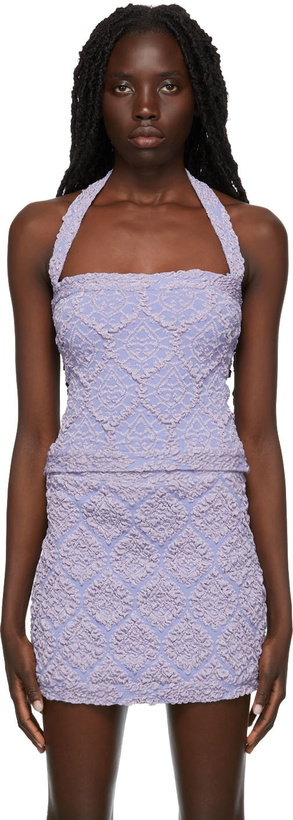 Photo: Gauntlett Cheng SSENSE Exclusive Purple Knit Bandage Tank Top