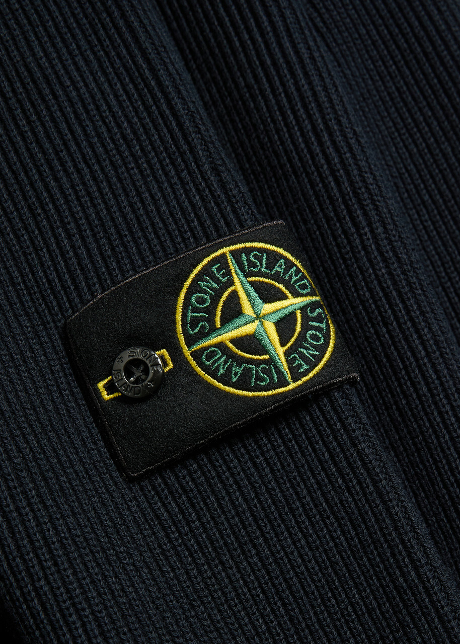 Stone Island Logo-appliquéd Half-zip Ribbed Cotton-knit Jumper Navy
