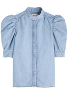 Frame Gillian Puff-sleeve Denim Blouse Blue
