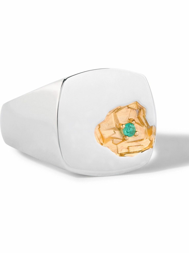 Photo: Tom Wood - Mined Gold-Plated and Silver Emerald Signet Ring - Silver