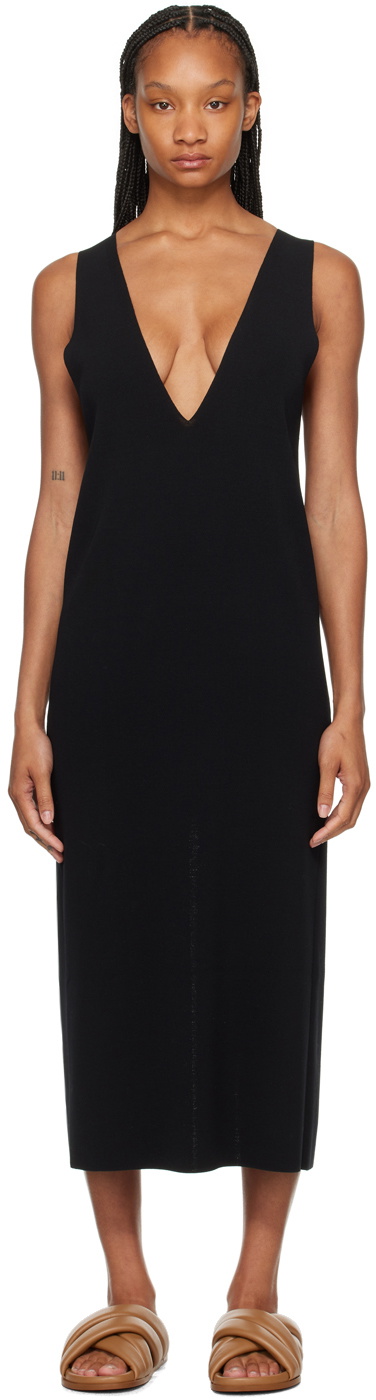 AURALEE Black Plunging Midi Dress Auralee