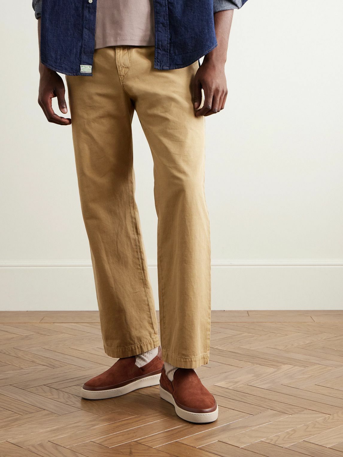 Mulo - Leather-Trimmed Suede Slip-On Sneakers - Brown