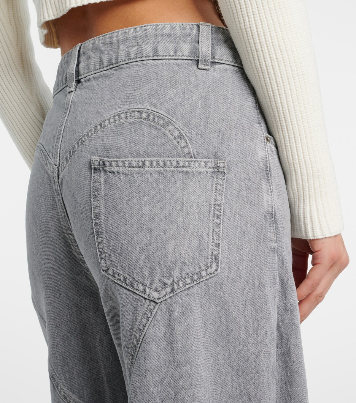 Area Distressed embellished wide-leg jeans