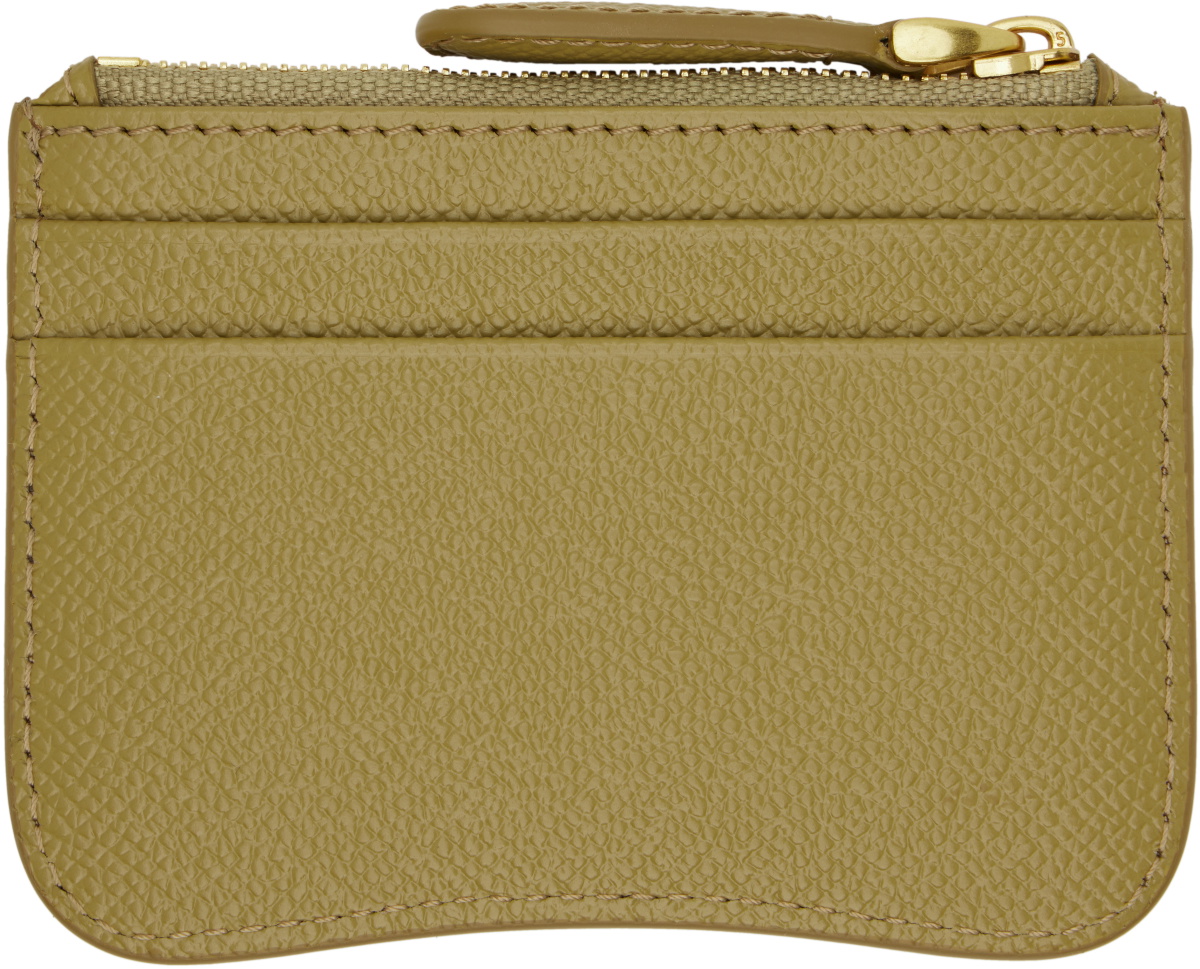 AMI Paris Khaki Leather Zipped Card Holder