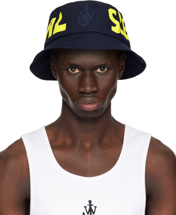 Photo: JW Anderson Navy 'Real Sleep' Slogan Bucket Hat