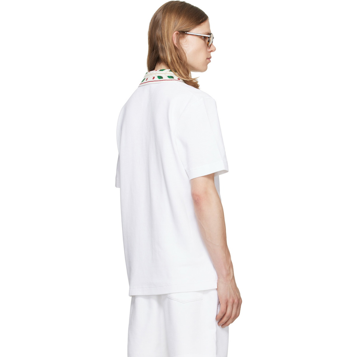 Casablanca White Laurel Pique Short Sleeve Polo