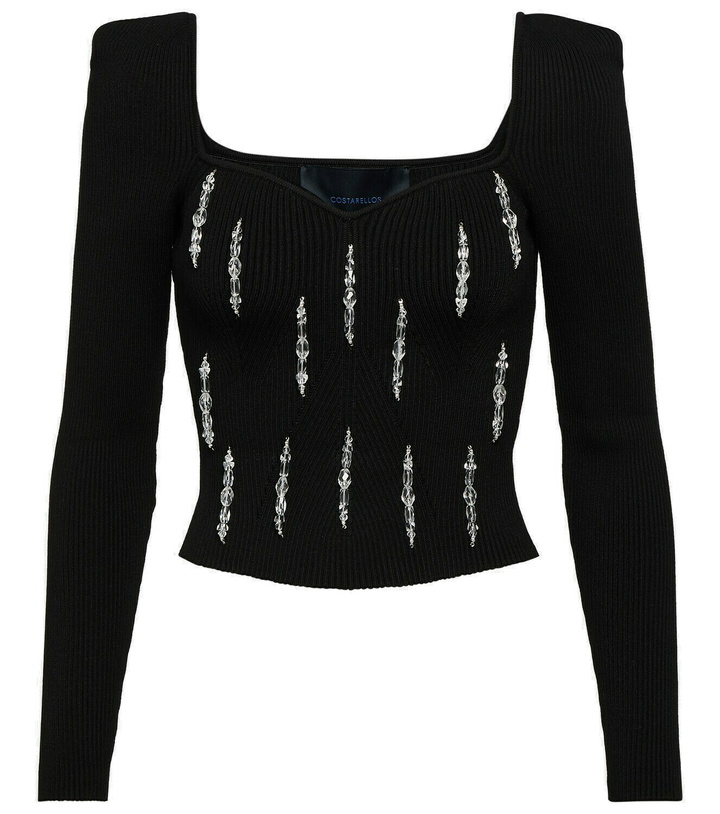 Photo: Costarellos Lamarr embellished ribbed-knit top