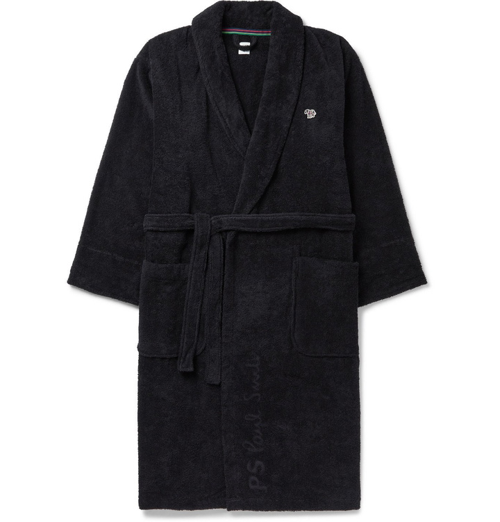 Photo: Paul Smith - Belted Appliquéd Cotton-Terry Robe - Black