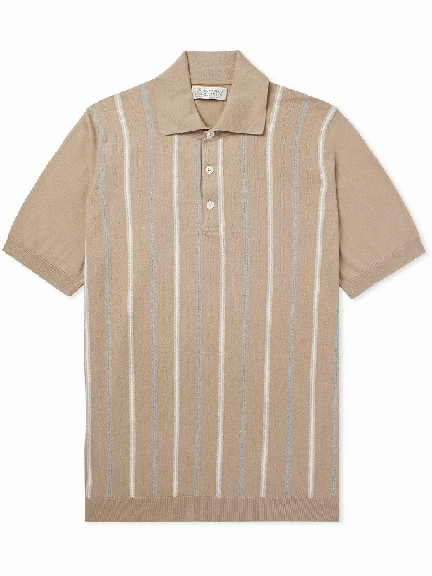 Photo: Brunello Cucinelli - Striped Cotton Polo Shirt - Neutrals