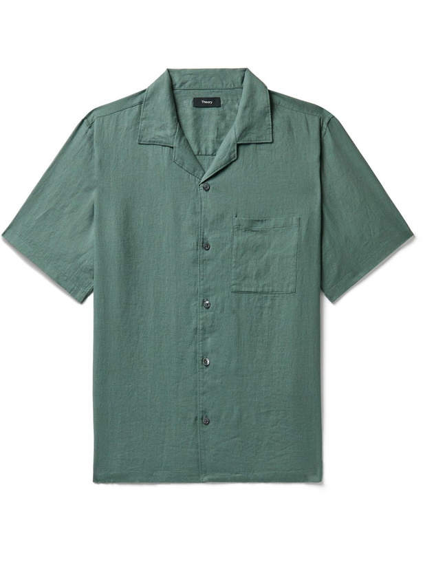 Photo: Theory - Noll Camp-Collar Linen Shirt - Green