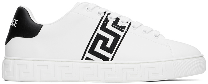 Photo: Versace White & Black Embroidered Greca Sneakers