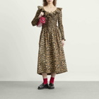Damson Madder Women's Harper Shirred Midi Dress in Leopard