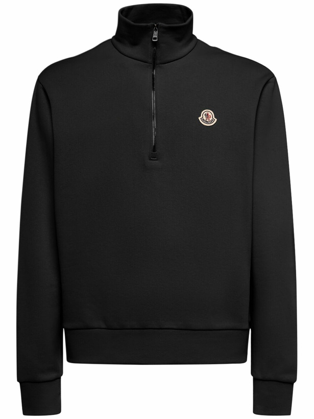 Photo: MONCLER - Zip-up Cotton Turtleneck Sweatshirt