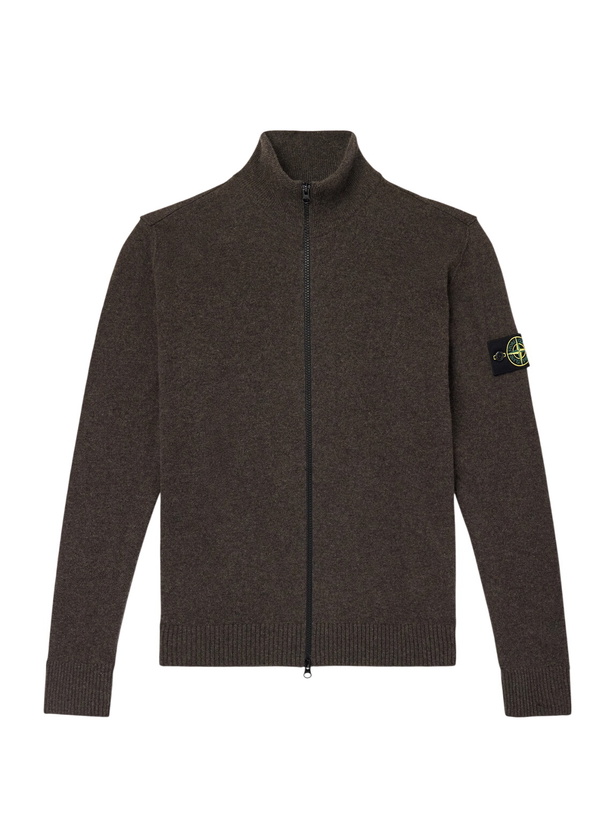 Photo: Stone Island - Logo-Appliquéd Virgin Wool Zip-Up Cardigan - Brown