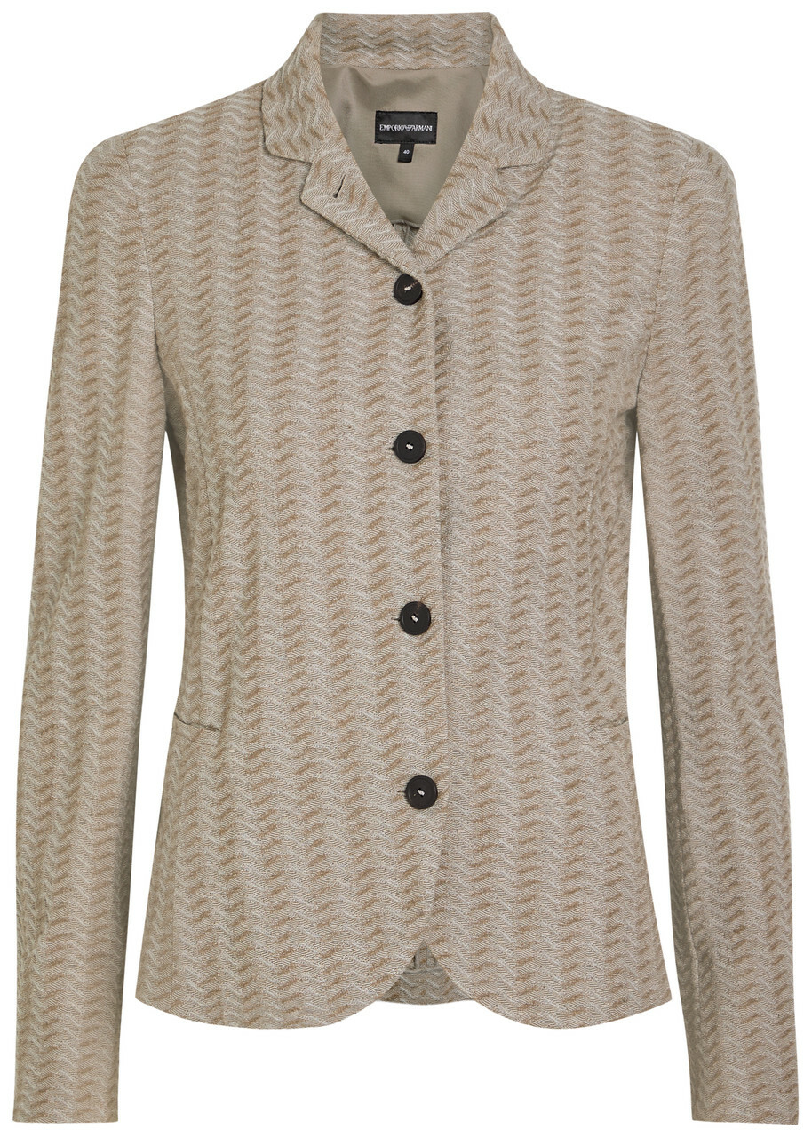 Emporio Armani Chevron-knit Cotton-blend Jacket Beige