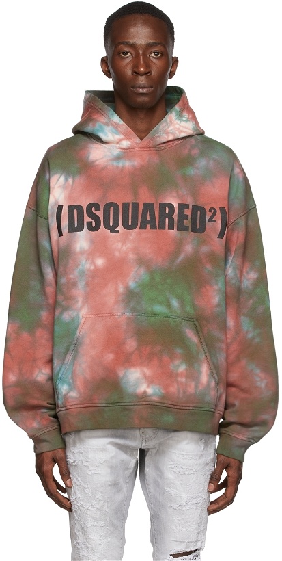 Photo: Dsquared2 Green & Red Tie-Dye Logo Hoodie