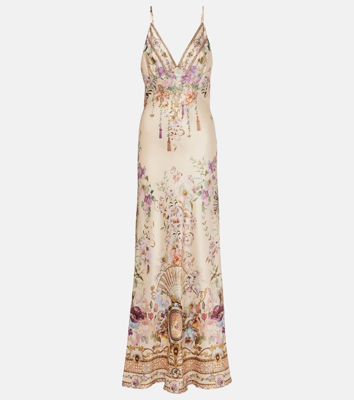 Camilla Embellished floral silk slip dress