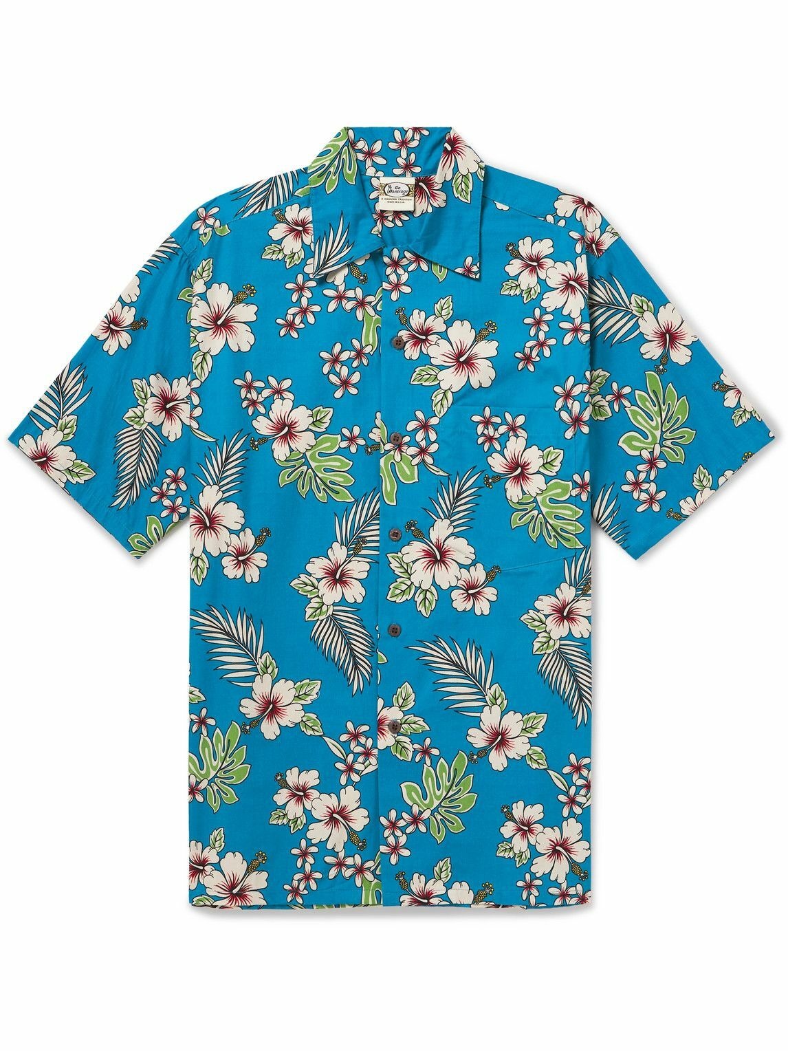 Photo: Go Barefoot - Haole Hibiscus Convertible-Collar Floral-Print Cotton Shirt - Blue