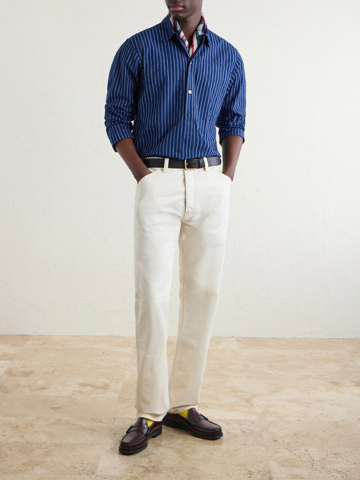 Drake's - Striped Cotton Polo Shirt - Blue