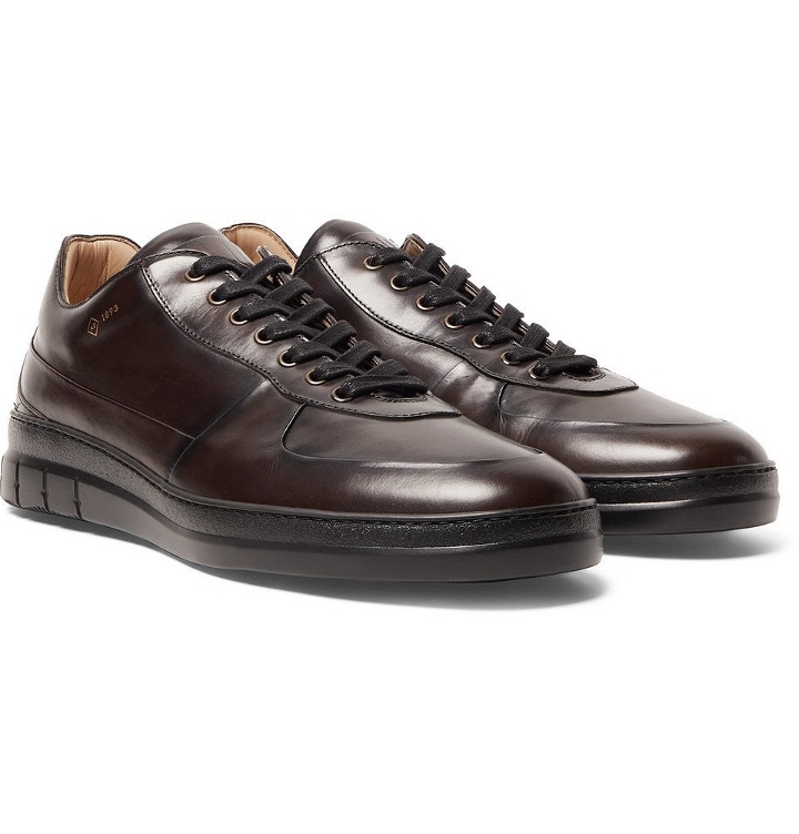 Photo: Dunhill - Duke Polished-Leather Sneakers - Dark brown
