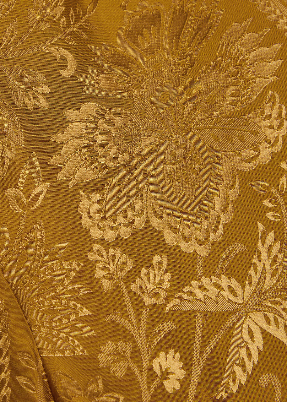 Veronica Beard Ronin Floral Jacquard Satin Trousers Gold