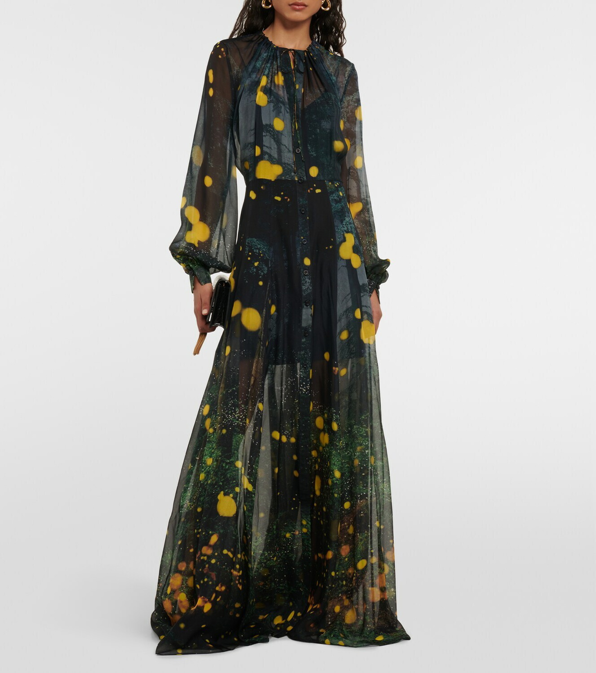 knee length dresses for ladies Oscar de La Renta Floral Cut Out Silk-Lined Wool-Blend Maxi Dress