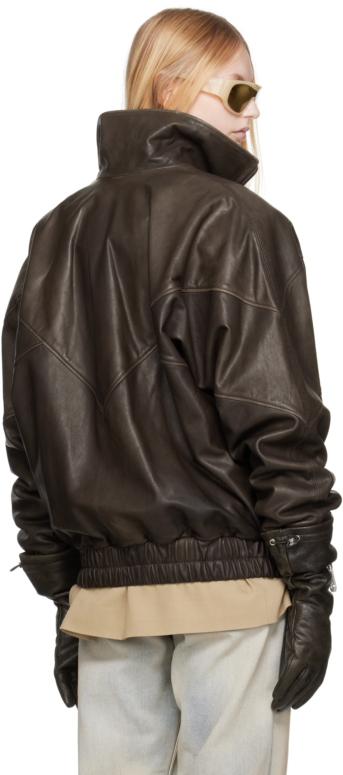 Acne Studios Brown Embossed Logo Leather Jacket Acne Studios