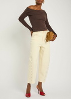 Reformation Elio Off-the-shoulder Knit top Dark Brown
