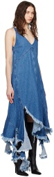 Marques Almeida Blue Frayed Denim Midi Dress