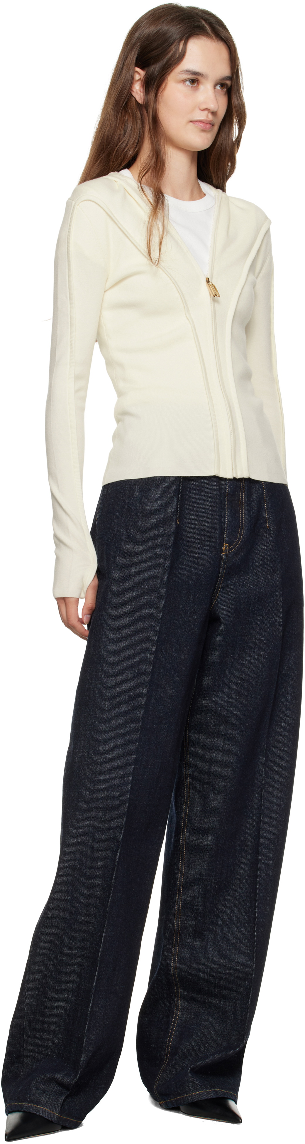 Victoria Beckham Beige Piping Detail Hoodie