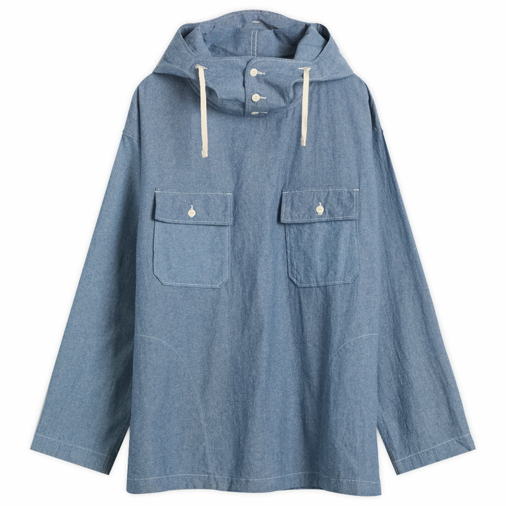 Photo: Engineered Garments Men's Chambray Cagoule Shirt in Light Blue