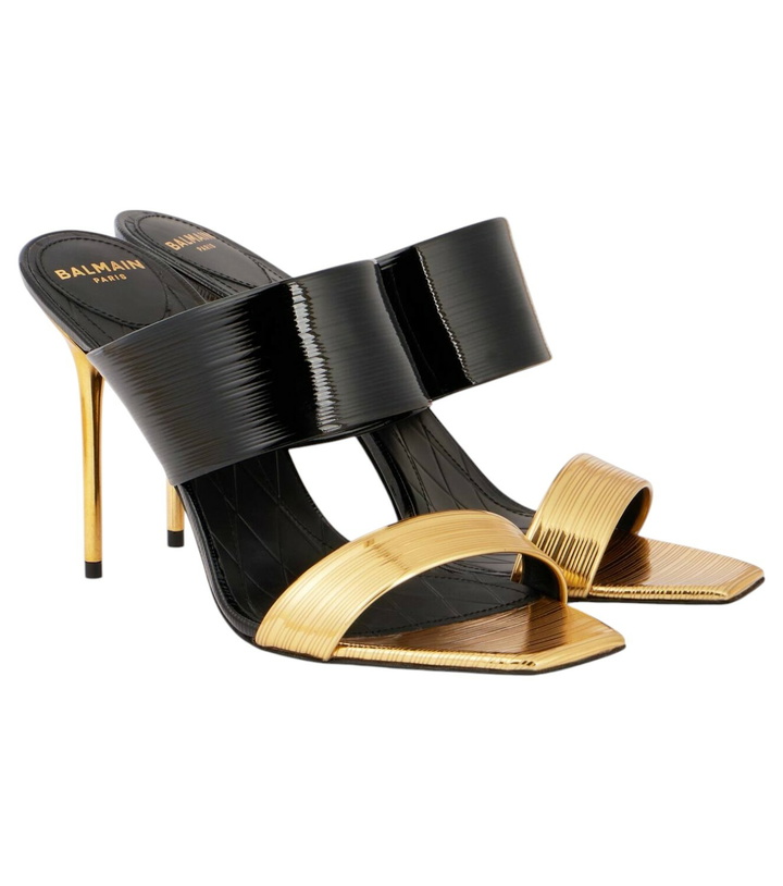 Photo: Balmain PB patent and mirrored leather mules